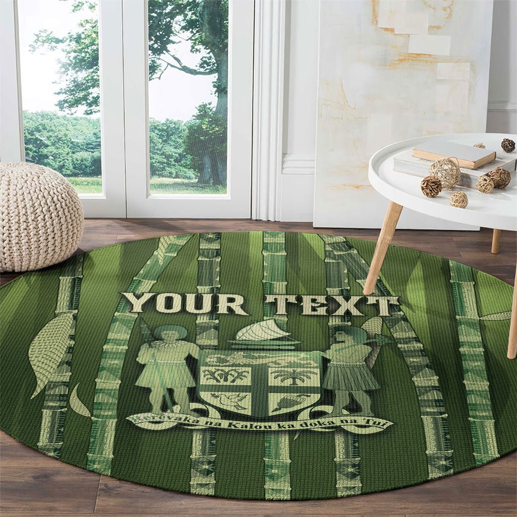 Personalised Fiji Language Week Sugarcane Masi Round Carpet Green Tapa Tribal Pattern
