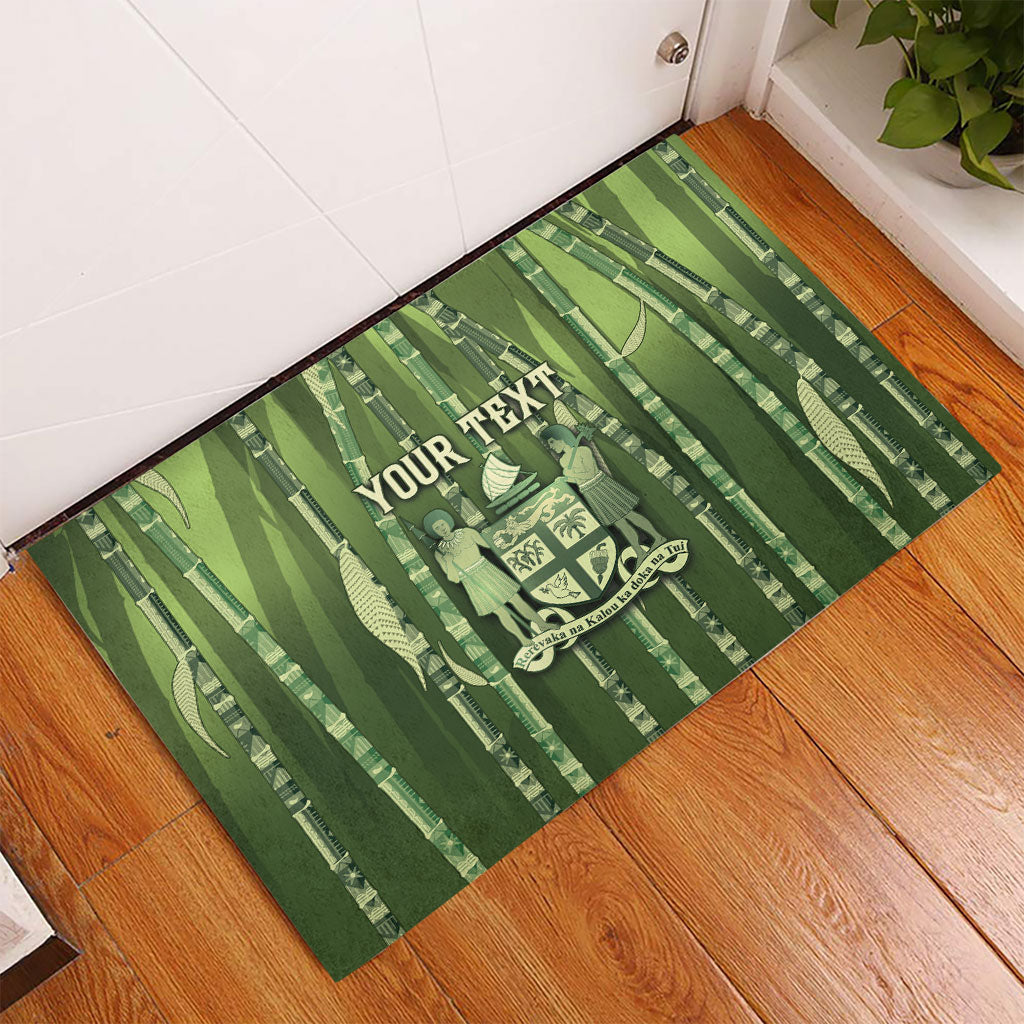Personalised Fiji Language Week Sugarcane Masi Rubber Doormat Green Tapa Tribal Pattern DT05 - Polynesian Pride