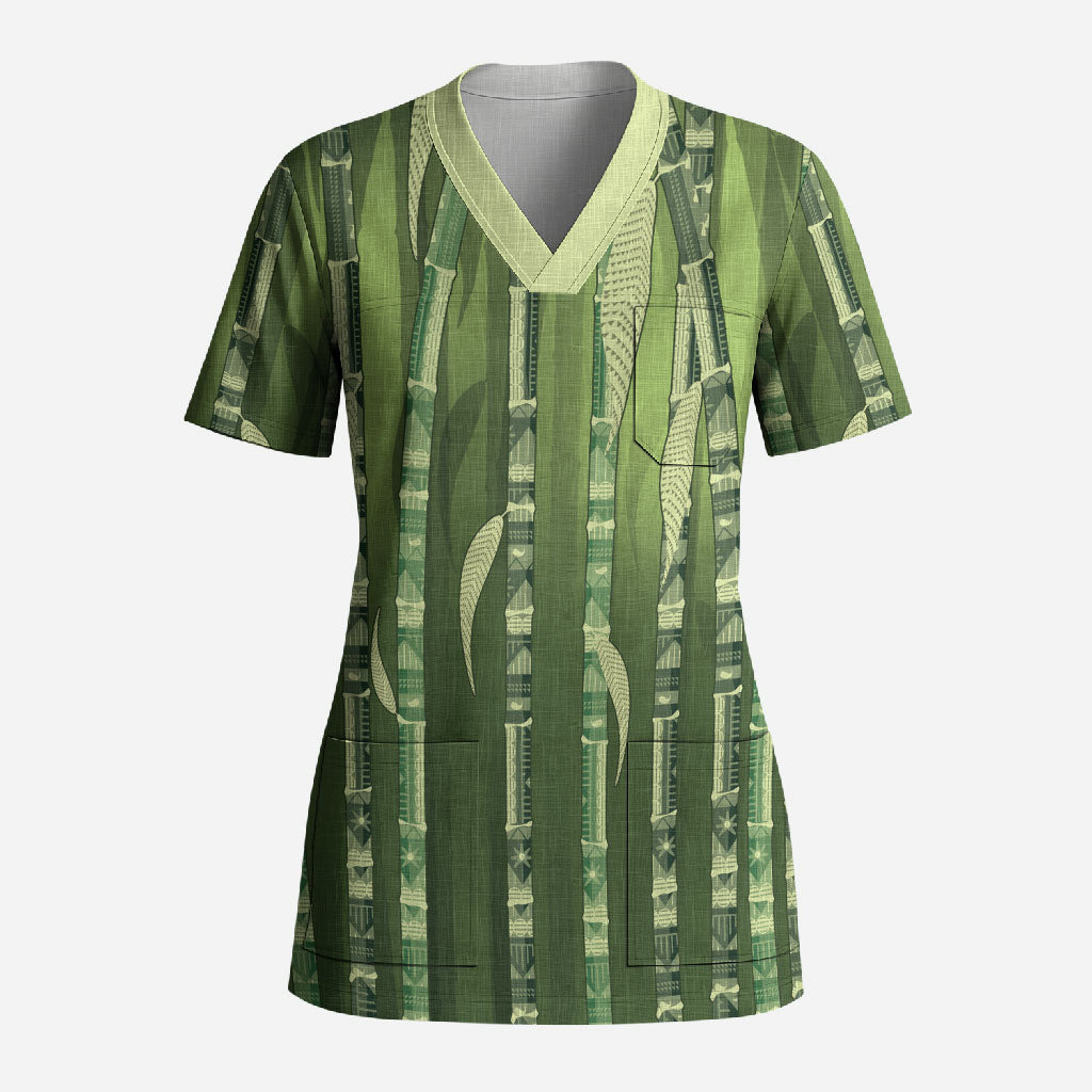 Personalised Fiji Language Week Sugarcane Masi Scrub Top Green Tapa Tribal Pattern DT05 Adult Green - Polynesian Pride