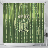 Personalised Fiji Language Week Sugarcane Masi Shower Curtain Green Tapa Tribal Pattern DT05 - Polynesian Pride