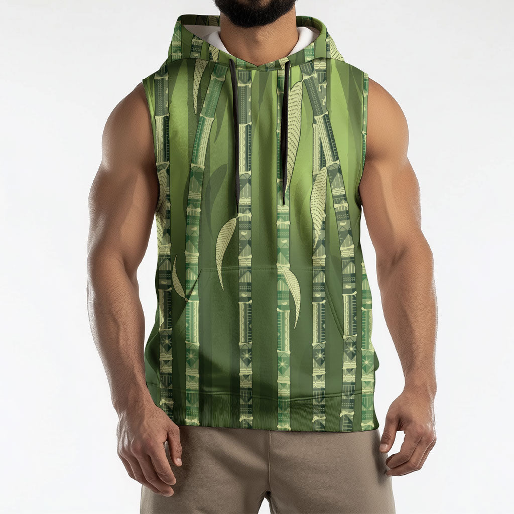 Personalised Fiji Language Week Sugarcane Masi Sleeveless Hoodie Green Tapa Tribal Pattern DT05 - Polynesian Pride