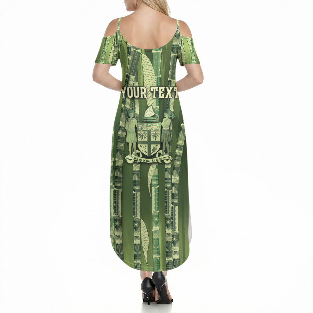 Personalised Fiji Language Week Sugarcane Masi Summer Maxi Dress Green Tapa Tribal Pattern DT05 - Polynesian Pride