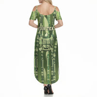 Personalised Fiji Language Week Sugarcane Masi Summer Maxi Dress Green Tapa Tribal Pattern DT05 - Polynesian Pride