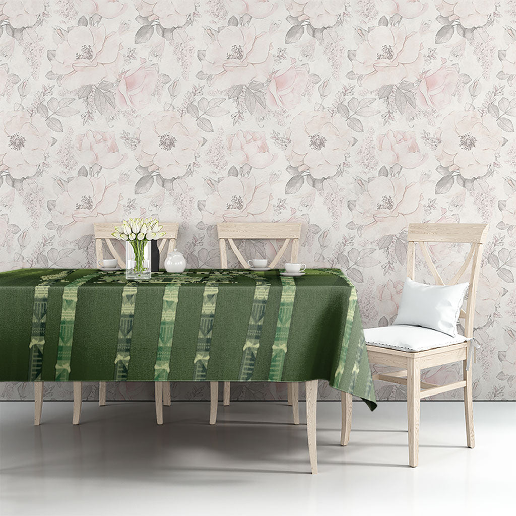 Personalised Fiji Language Week Sugarcane Masi Tablecloth Green Tapa Tribal Pattern DT05 - Polynesian Pride