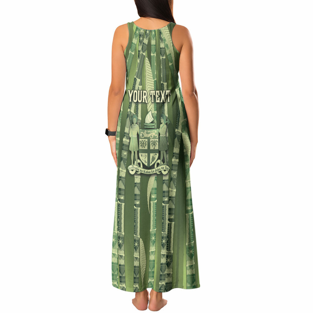 Personalised Fiji Language Week Sugarcane Masi Tank Maxi Dress Green Tapa Tribal Pattern DT05 - Polynesian Pride