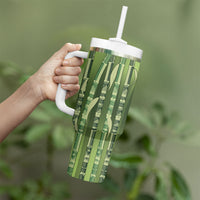 Personalised Fiji Language Week Sugarcane Masi Tumbler With Handle Green Tapa Tribal Pattern DT05 - Polynesian Pride