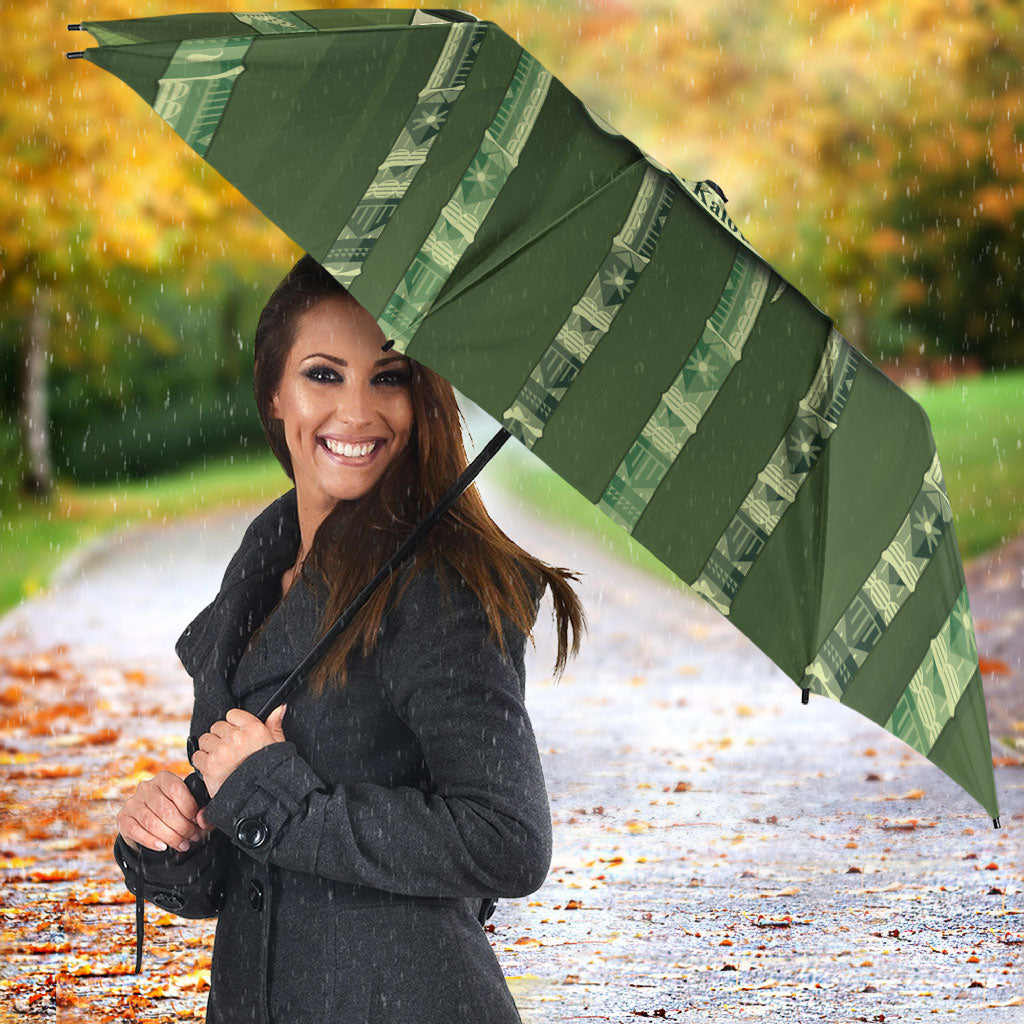 Personalised Fiji Language Week Sugarcane Masi Umbrella Green Tapa Tribal Pattern