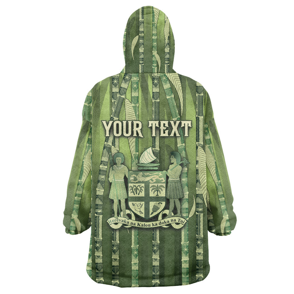 Personalised Fiji Language Week Sugarcane Masi Wearable Blanket Hoodie Green Tapa Tribal Pattern DT05 - Polynesian Pride