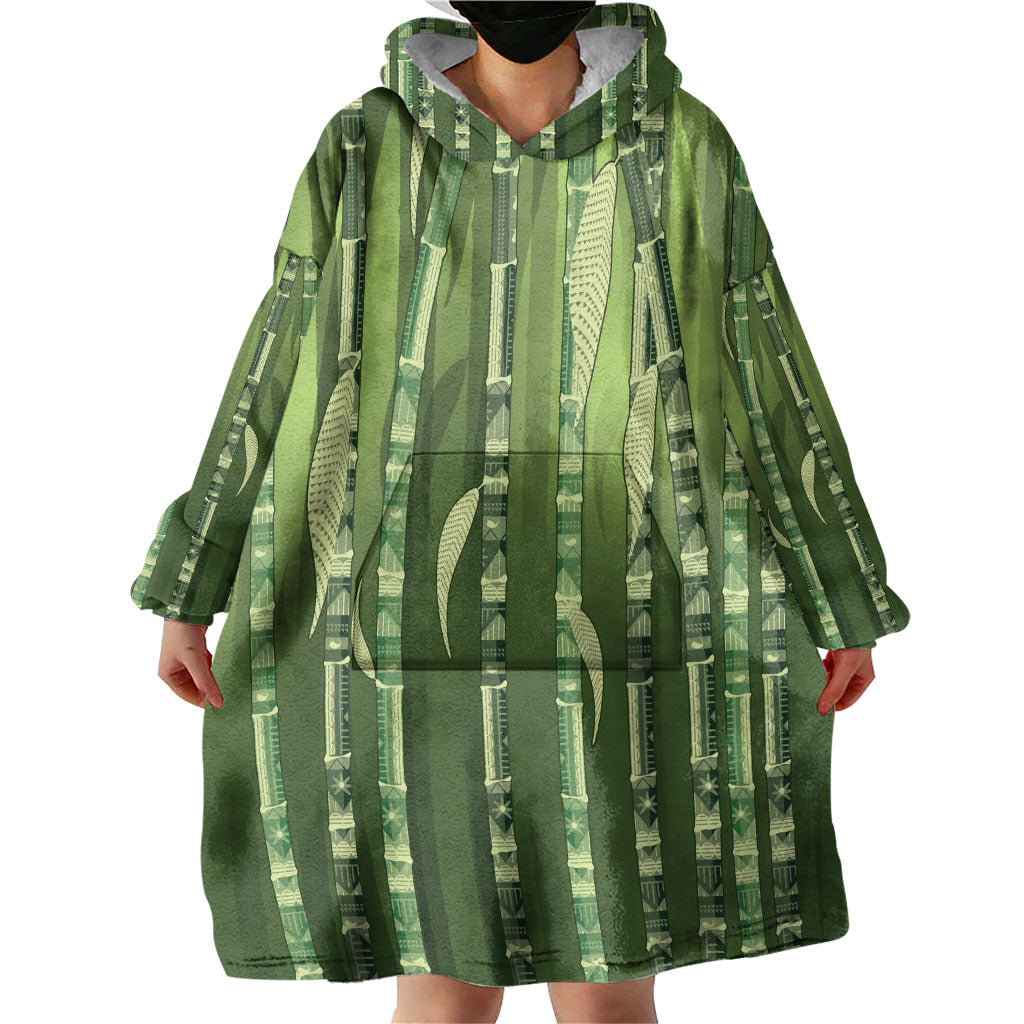 Personalised Fiji Language Week Sugarcane Masi Wearable Blanket Hoodie Green Tapa Tribal Pattern DT05 - Polynesian Pride