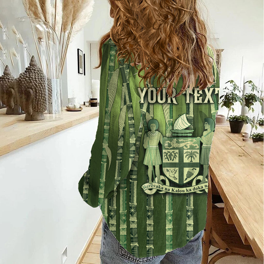 Personalised Fiji Language Week Sugarcane Masi Women Casual Shirt Green Tapa Tribal Pattern DT05 - Polynesian Pride