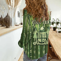 Personalised Fiji Language Week Sugarcane Masi Women Casual Shirt Green Tapa Tribal Pattern DT05 - Polynesian Pride