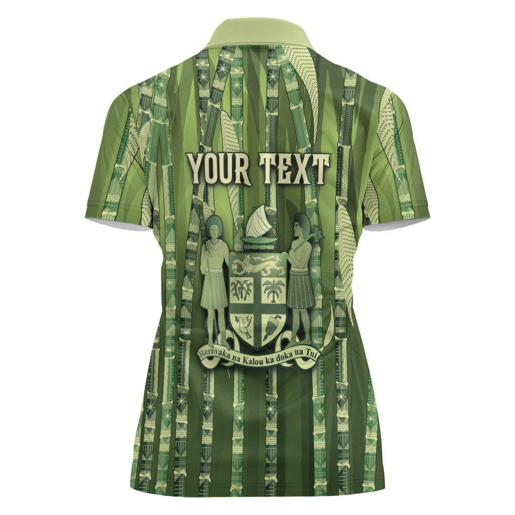 Personalised Fiji Language Week Sugarcane Masi Women Polo Shirt Green Tapa Tribal Pattern DT05 - Polynesian Pride