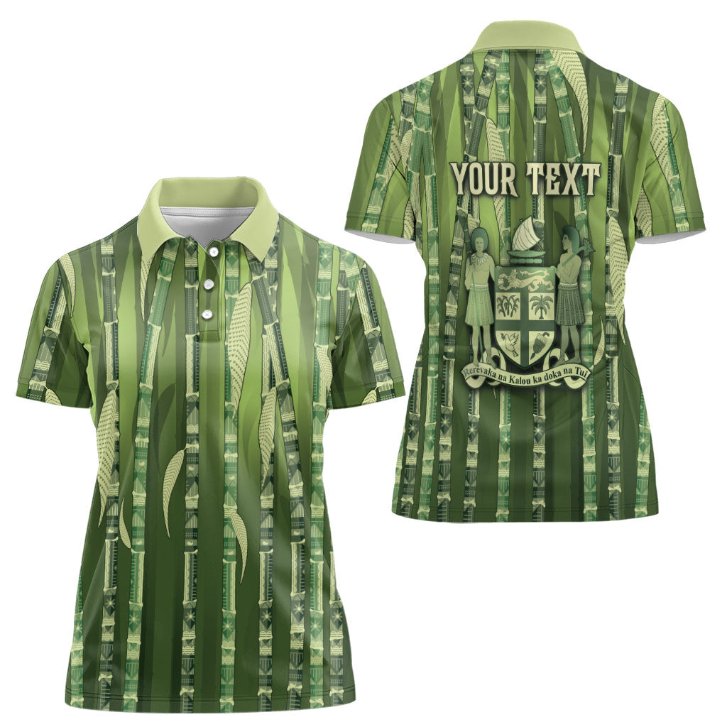 Personalised Fiji Language Week Sugarcane Masi Women Polo Shirt Green Tapa Tribal Pattern DT05 - Polynesian Pride
