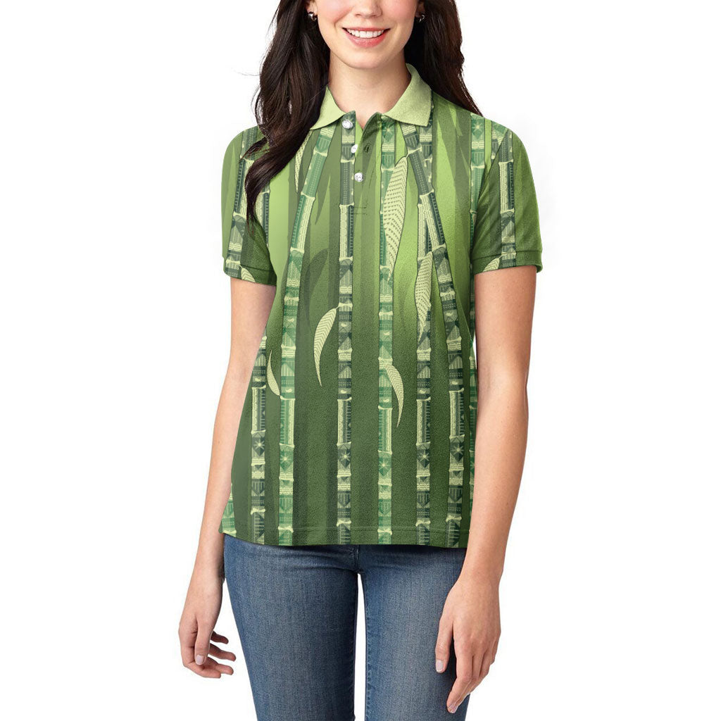 Personalised Fiji Language Week Sugarcane Masi Women Polo Shirt Green Tapa Tribal Pattern DT05 - Polynesian Pride