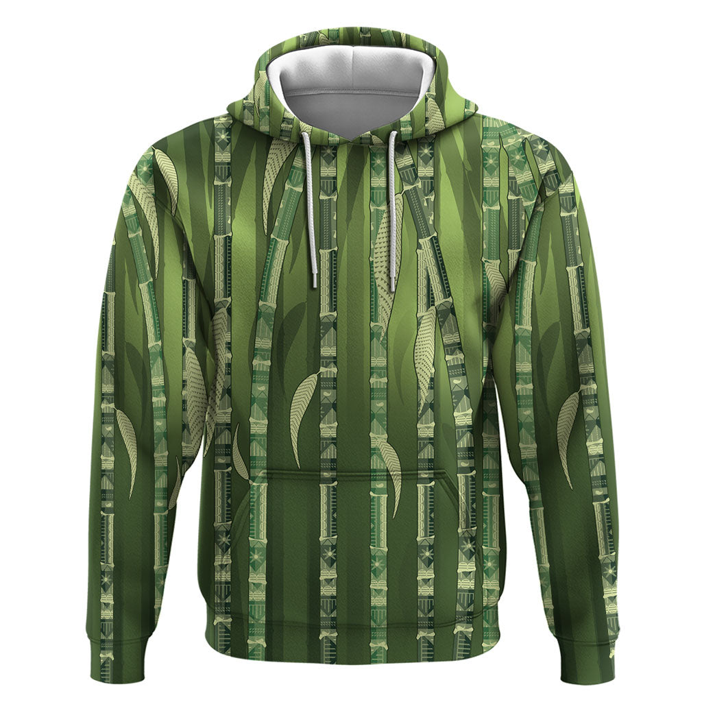 Personalised Fiji Language Week Sugarcane Masi Zip Hoodie Green Tapa Tribal Pattern DT05 Pullover Hoodie Green - Polynesian Pride