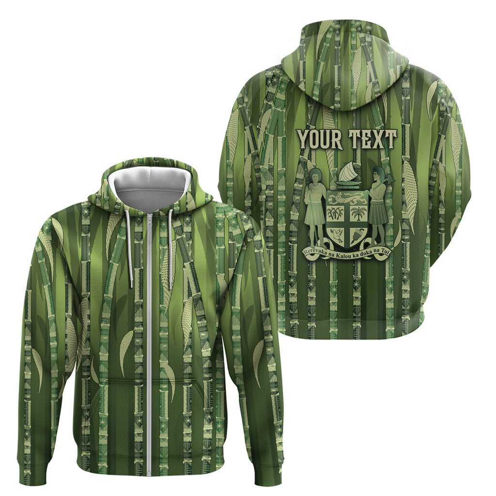 Personalised Fiji Language Week Sugarcane Masi Zip Hoodie Green Tapa Tribal Pattern DT05 - Polynesian Pride