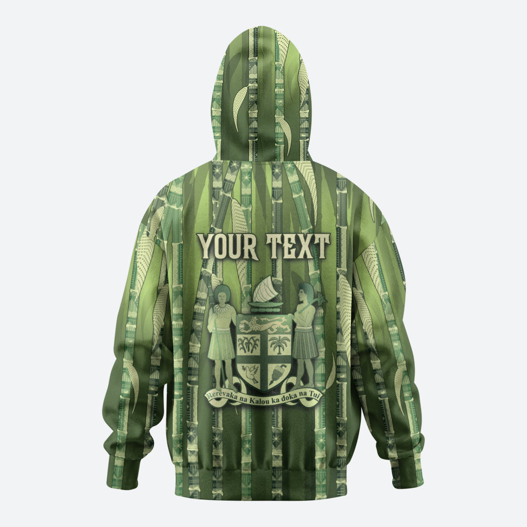 Personalised Fiji Language Week Sugarcane Masi Zip Hoodie Green Tapa Tribal Pattern DT05 - Polynesian Pride