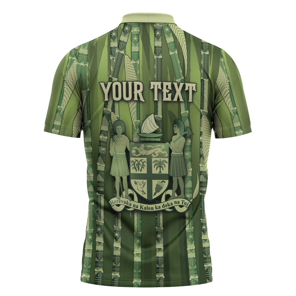 Personalised Fiji Language Week Sugarcane Masi Zipper Polo Shirt Green Tapa Tribal Pattern DT05 - Polynesian Pride