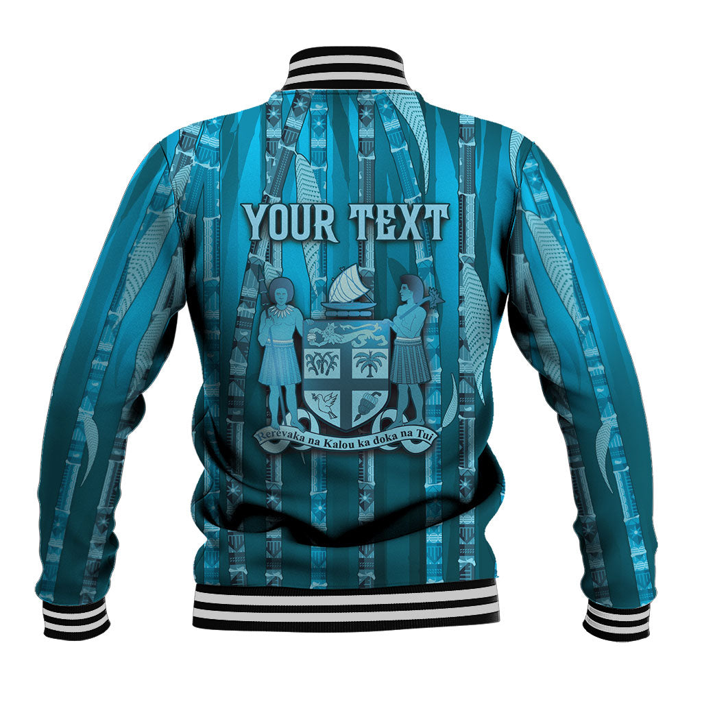 Personalised Fiji Language Week Sugarcane Masi Baseball Jacket Blue Tapa Tribal Pattern DT05 - Polynesian Pride