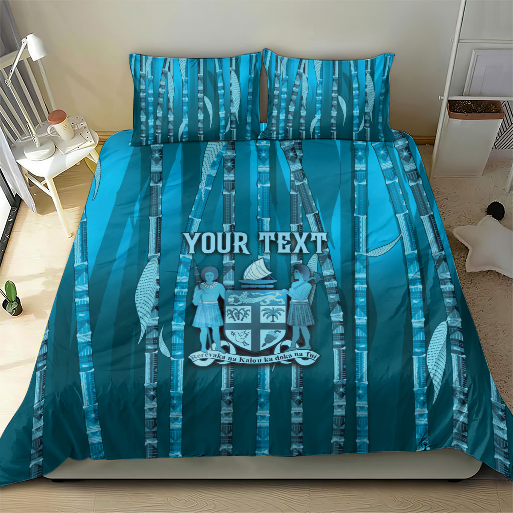Personalised Fiji Language Week Sugarcane Masi Bedding Set Blue Tapa Tribal Pattern DT05 - Polynesian Pride