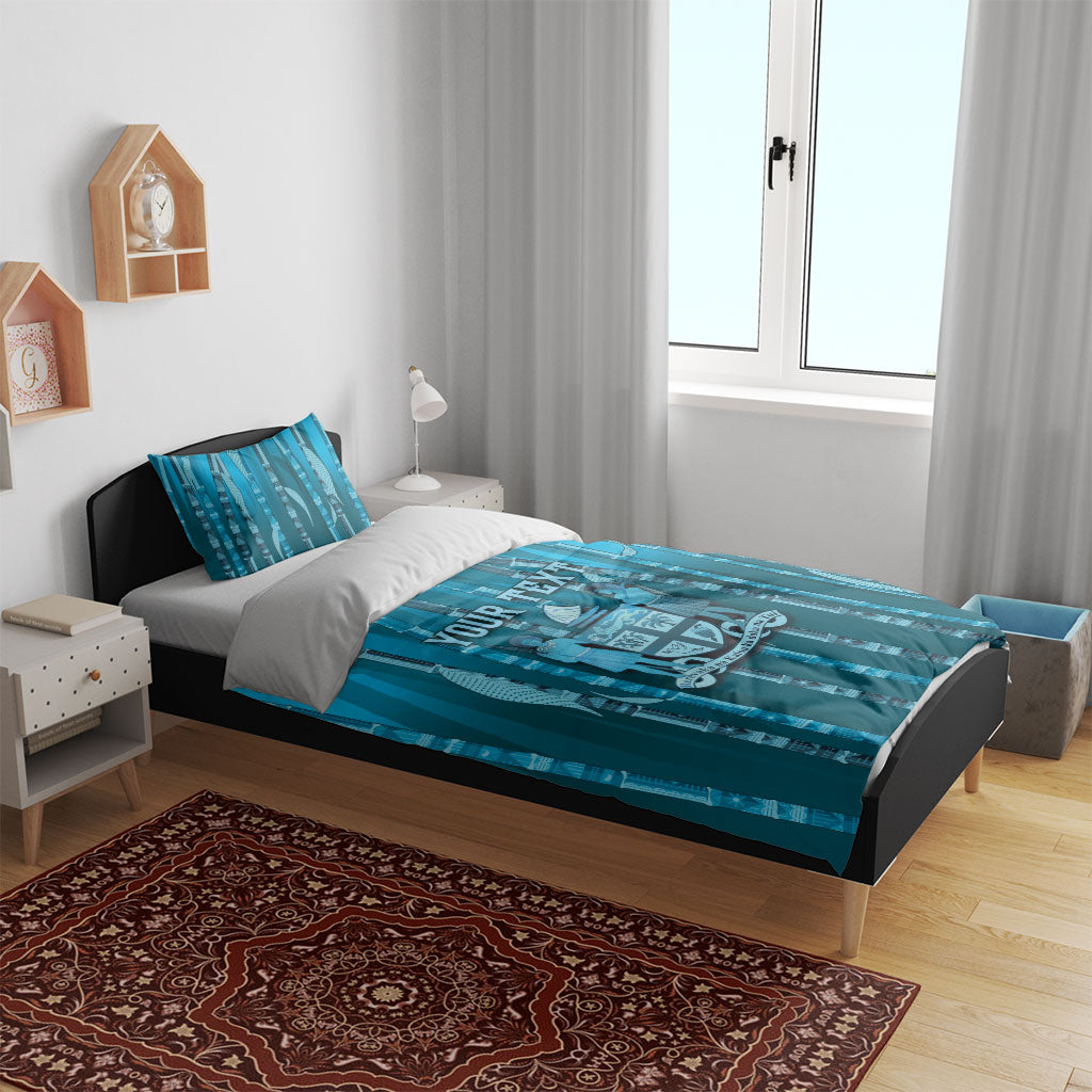 Personalised Fiji Language Week Sugarcane Masi Bedding Set Blue Tapa Tribal Pattern DT05 - Polynesian Pride