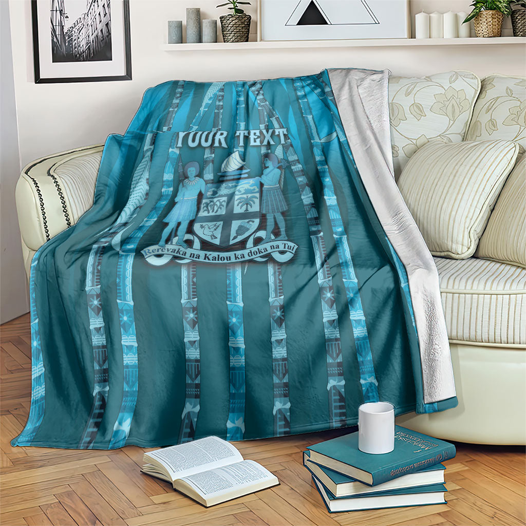 Personalised Fiji Language Week Sugarcane Masi Blanket Blue Tapa Tribal Pattern DT05 Blue - Polynesian Pride