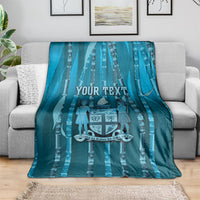 Personalised Fiji Language Week Sugarcane Masi Blanket Blue Tapa Tribal Pattern DT05 - Polynesian Pride