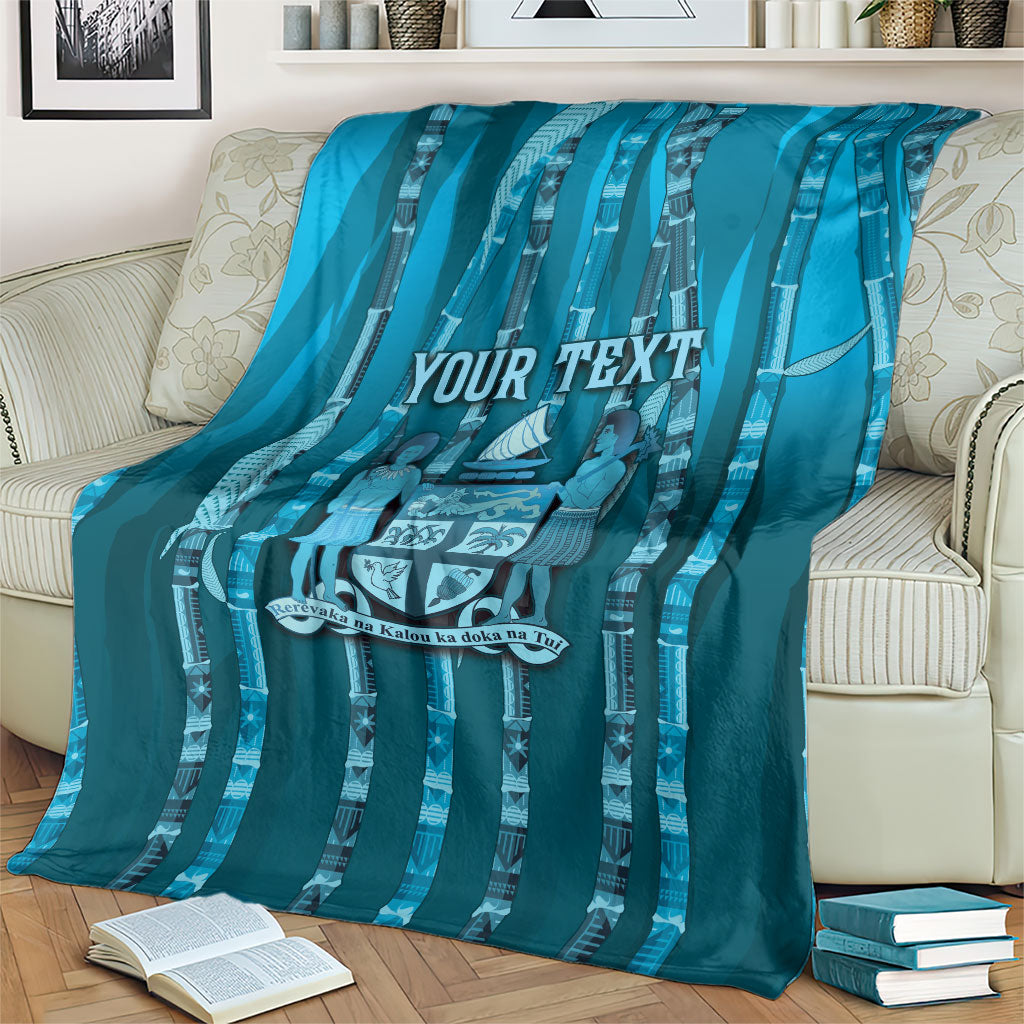 Personalised Fiji Language Week Sugarcane Masi Blanket Blue Tapa Tribal Pattern DT05 - Polynesian Pride