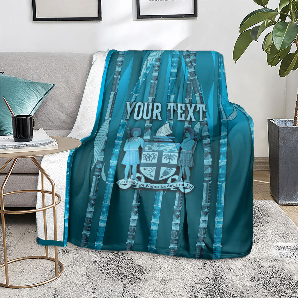 Personalised Fiji Language Week Sugarcane Masi Blanket Blue Tapa Tribal Pattern DT05 - Polynesian Pride