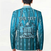 Personalised Fiji Language Week Sugarcane Masi Blazer Blue Tapa Tribal Pattern