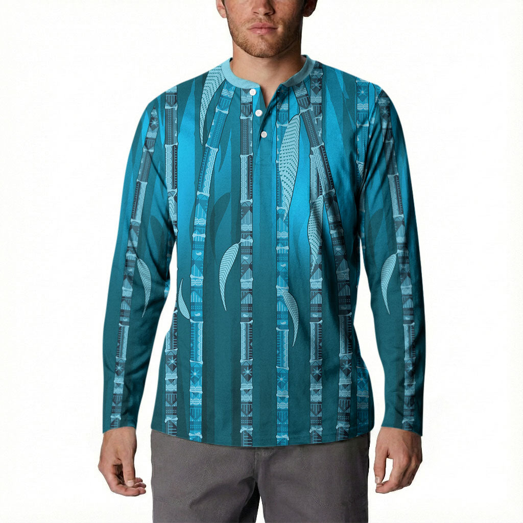 Personalised Fiji Language Week Sugarcane Masi Button Sweatshirt Blue Tapa Tribal Pattern DT05 - Polynesian Pride