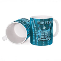 Personalised Fiji Language Week Sugarcane Masi Ceramic Mug Blue Tapa Tribal Pattern DT05 - Polynesian Pride