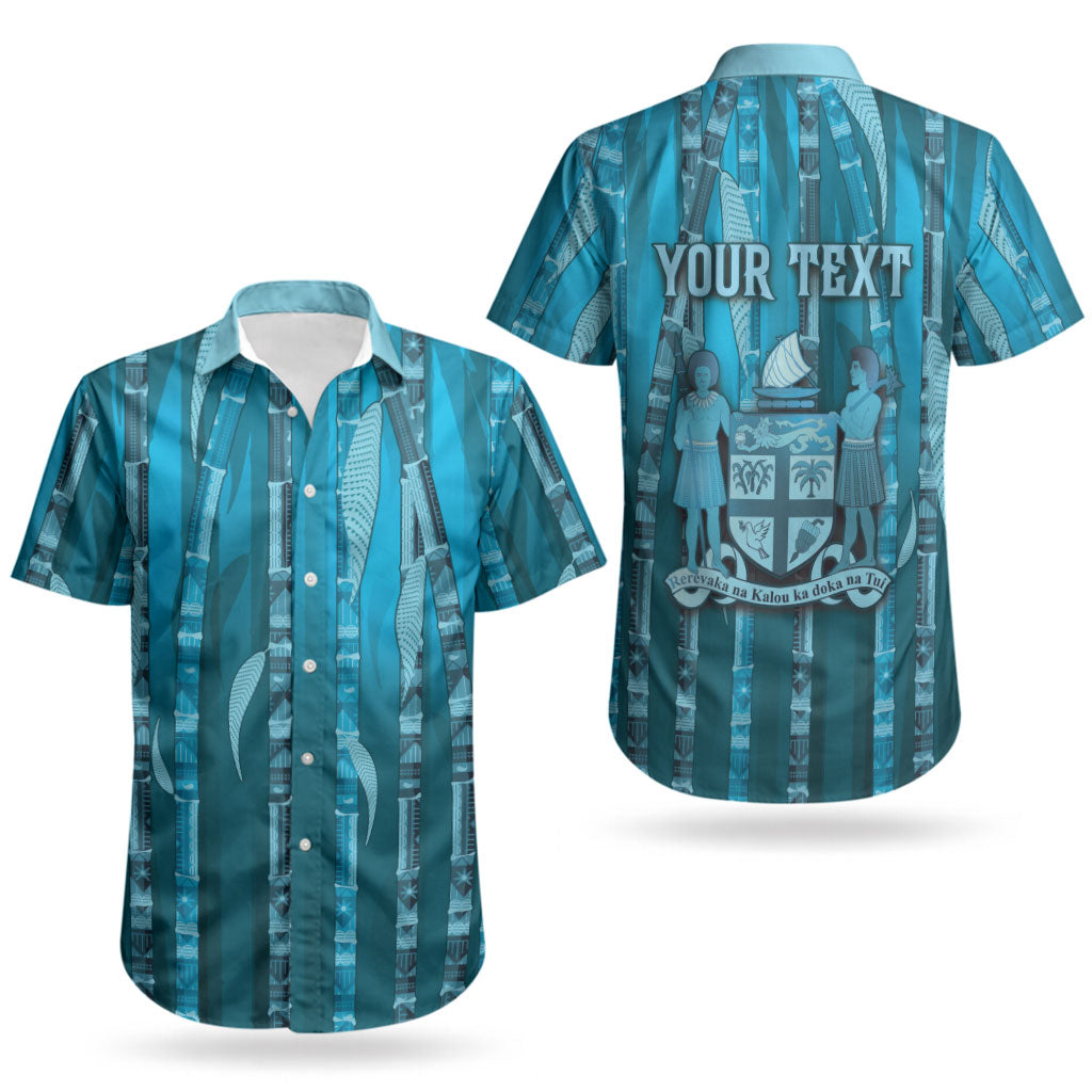 Personalised Fiji Language Week Sugarcane Masi Couples Matching Puletasi and Hawaiian Shirt Blue Tapa Tribal Pattern DT05 - Polynesian Pride