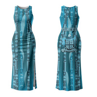 Personalised Fiji Language Week Sugarcane Masi Couples Matching Tank Maxi Dress and Hawaiian Shirt Blue Tapa Tribal Pattern DT05 - Polynesian Pride