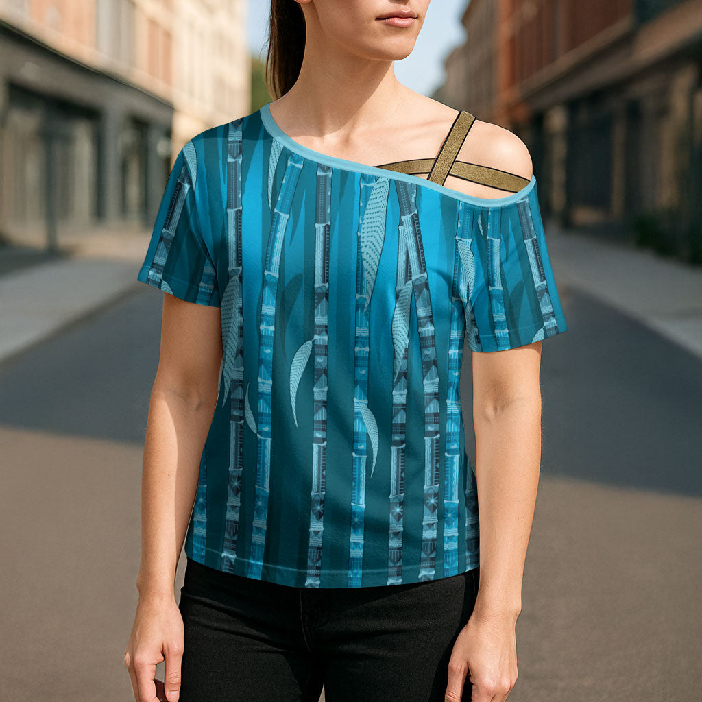 Personalised Fiji Language Week Sugarcane Masi Cross Shoulder Shirt Blue Tapa Tribal Pattern DT05 - Polynesian Pride