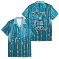 Personalised Fiji Language Week Sugarcane Masi Family Matching Long Sleeve Bodycon Dress and Hawaiian Shirt Blue Tapa Tribal Pattern DT05 Dad's Shirt - Short Sleeve Blue - Polynesian Pride