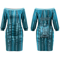 Personalised Fiji Language Week Sugarcane Masi Family Matching Off The Shoulder Long Sleeve Dress and Hawaiian Shirt Blue Tapa Tribal Pattern DT05 Mom's Dress Blue - Polynesian Pride