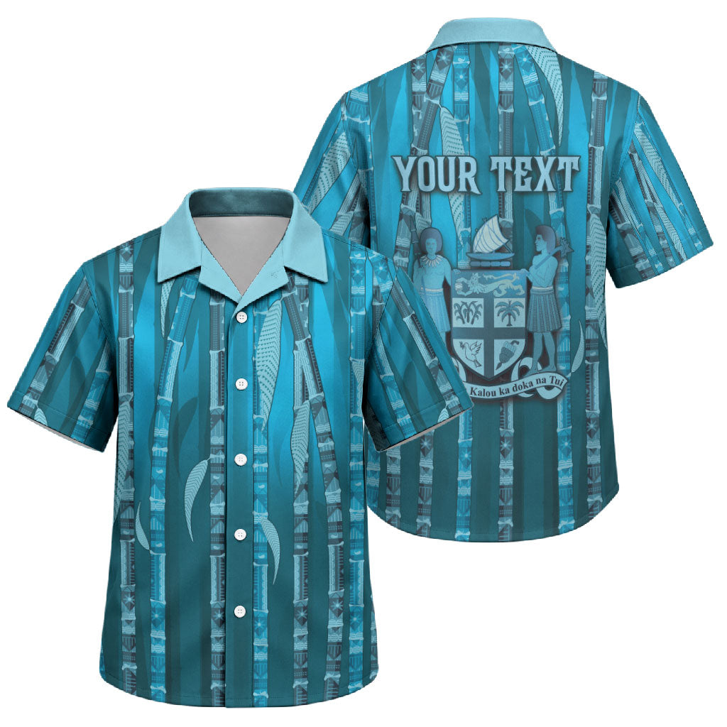 Personalised Fiji Language Week Sugarcane Masi Family Matching Puletasi and Hawaiian Shirt Blue Tapa Tribal Pattern DT05 Son's Shirt Blue - Polynesian Pride