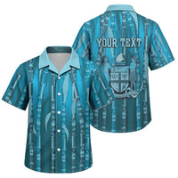 Personalised Fiji Language Week Sugarcane Masi Family Matching Puletasi and Hawaiian Shirt Blue Tapa Tribal Pattern DT05 Son's Shirt Blue - Polynesian Pride