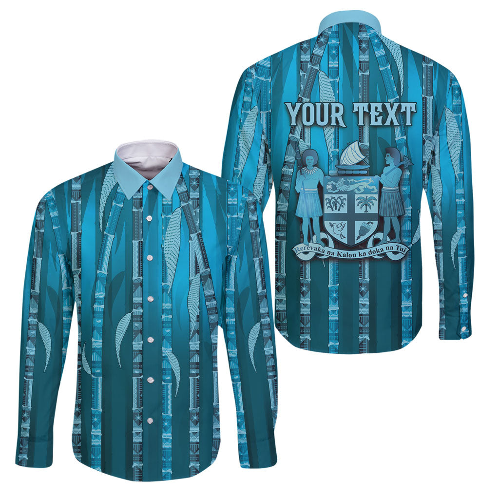 Personalised Fiji Language Week Sugarcane Masi Family Matching Short Sleeve Bodycon Dress and Hawaiian Shirt Blue Tapa Tribal Pattern DT05 Dad's Shirt - Long Sleeve Blue - Polynesian Pride
