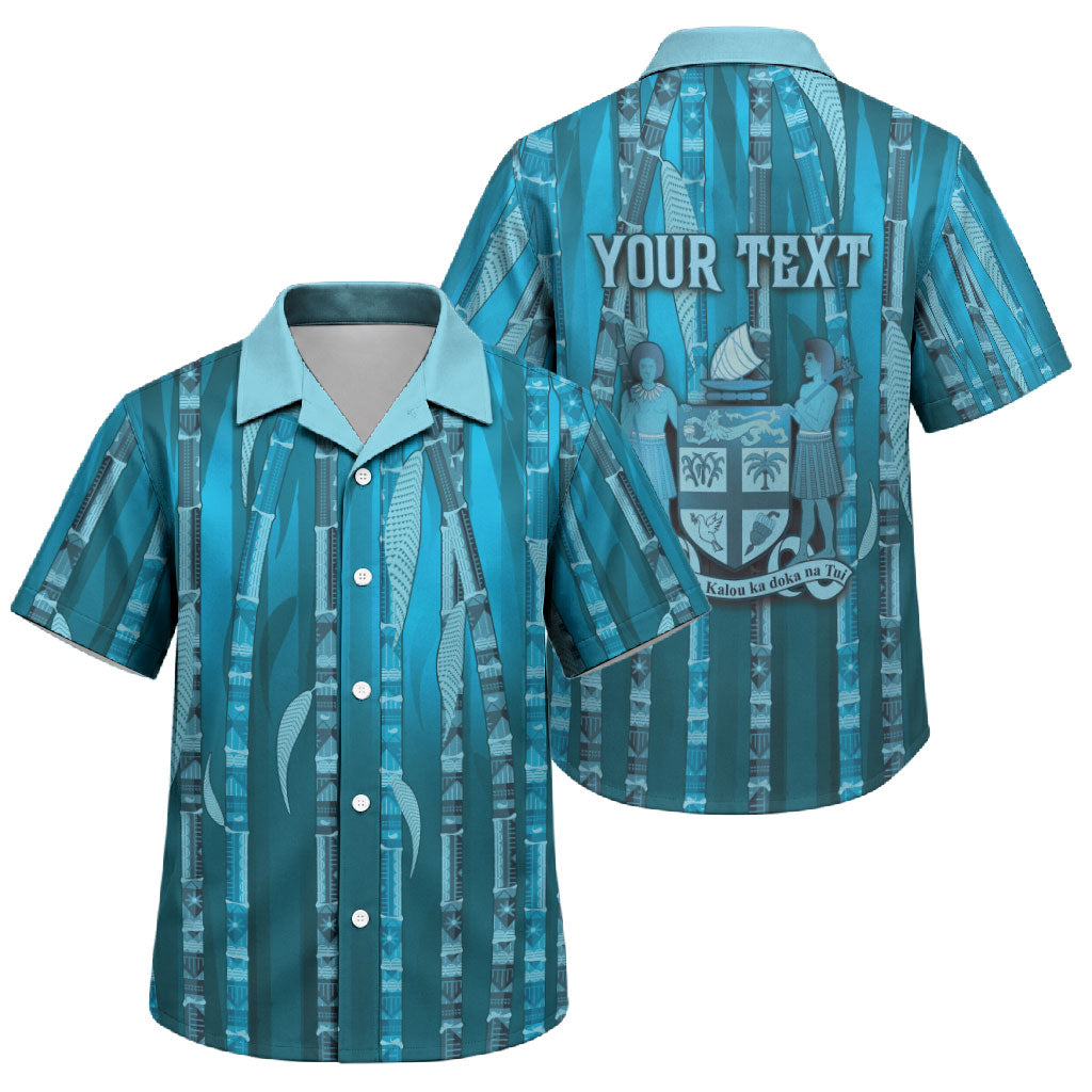 Personalised Fiji Language Week Sugarcane Masi Family Matching Short Sleeve Bodycon Dress and Hawaiian Shirt Blue Tapa Tribal Pattern DT05 Son's Shirt Blue - Polynesian Pride