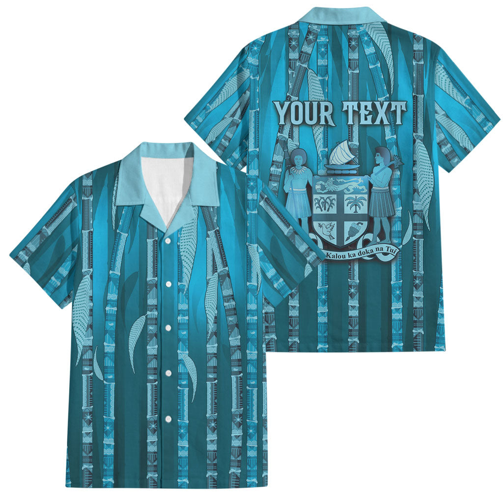 Personalised Fiji Language Week Sugarcane Masi Family Matching Summer Maxi Dress and Hawaiian Shirt Blue Tapa Tribal Pattern DT05 Dad's Shirt - Short Sleeve Blue - Polynesian Pride