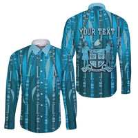 Personalised Fiji Language Week Sugarcane Masi Family Matching Summer Maxi Dress and Hawaiian Shirt Blue Tapa Tribal Pattern DT05 Dad's Shirt - Long Sleeve Blue - Polynesian Pride