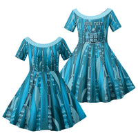 Personalised Fiji Language Week Sugarcane Masi Family Matching Summer Maxi Dress and Hawaiian Shirt Blue Tapa Tribal Pattern DT05 Daughter's Dress Blue - Polynesian Pride
