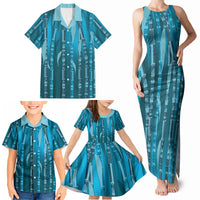 Personalised Fiji Language Week Sugarcane Masi Family Matching Tank Maxi Dress and Hawaiian Shirt Blue Tapa Tribal Pattern DT05 - Polynesian Pride