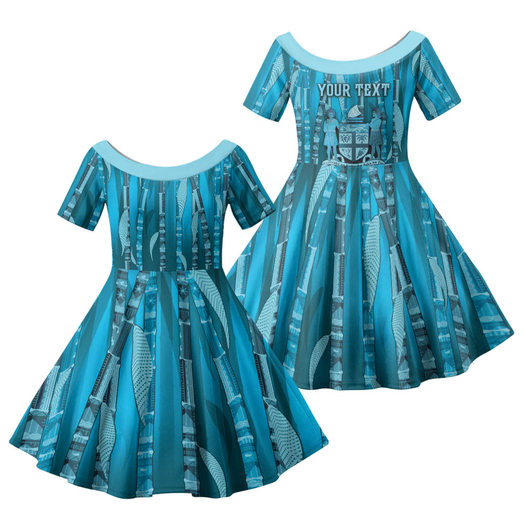 Personalised Fiji Language Week Sugarcane Masi Family Matching Tank Maxi Dress and Hawaiian Shirt Blue Tapa Tribal Pattern DT05 Daughter's Dress Blue - Polynesian Pride