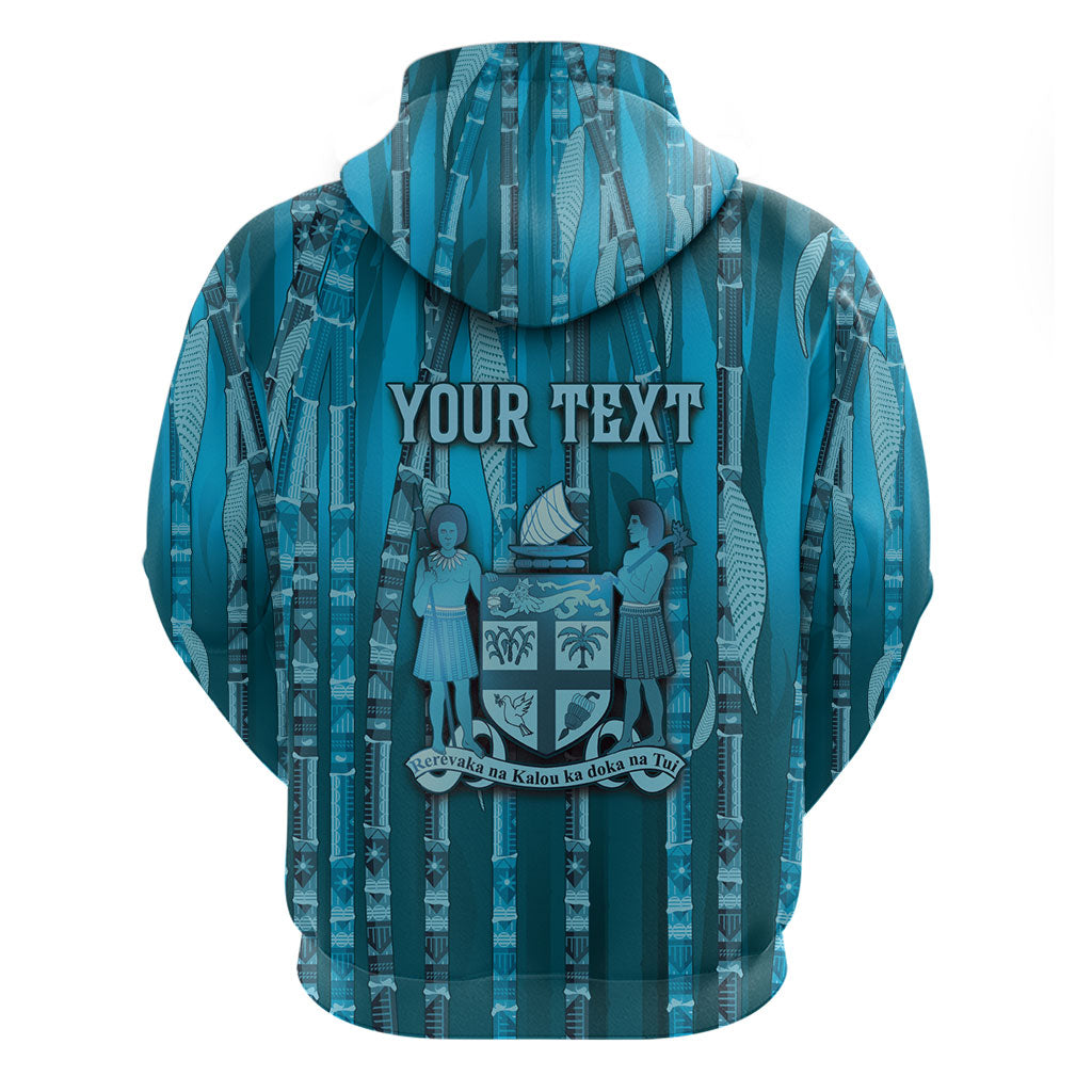 Personalised Fiji Language Week Sugarcane Masi Hoodie Blue Tapa Tribal Pattern DT05 - Polynesian Pride