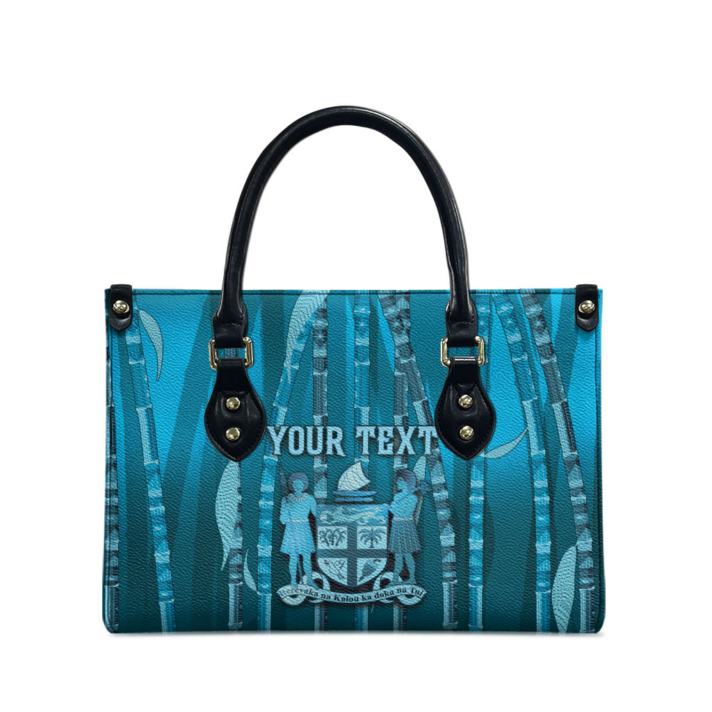 Personalised Fiji Language Week Sugarcane Masi Leather Bag Blue Tapa Tribal Pattern DT05 - Polynesian Pride