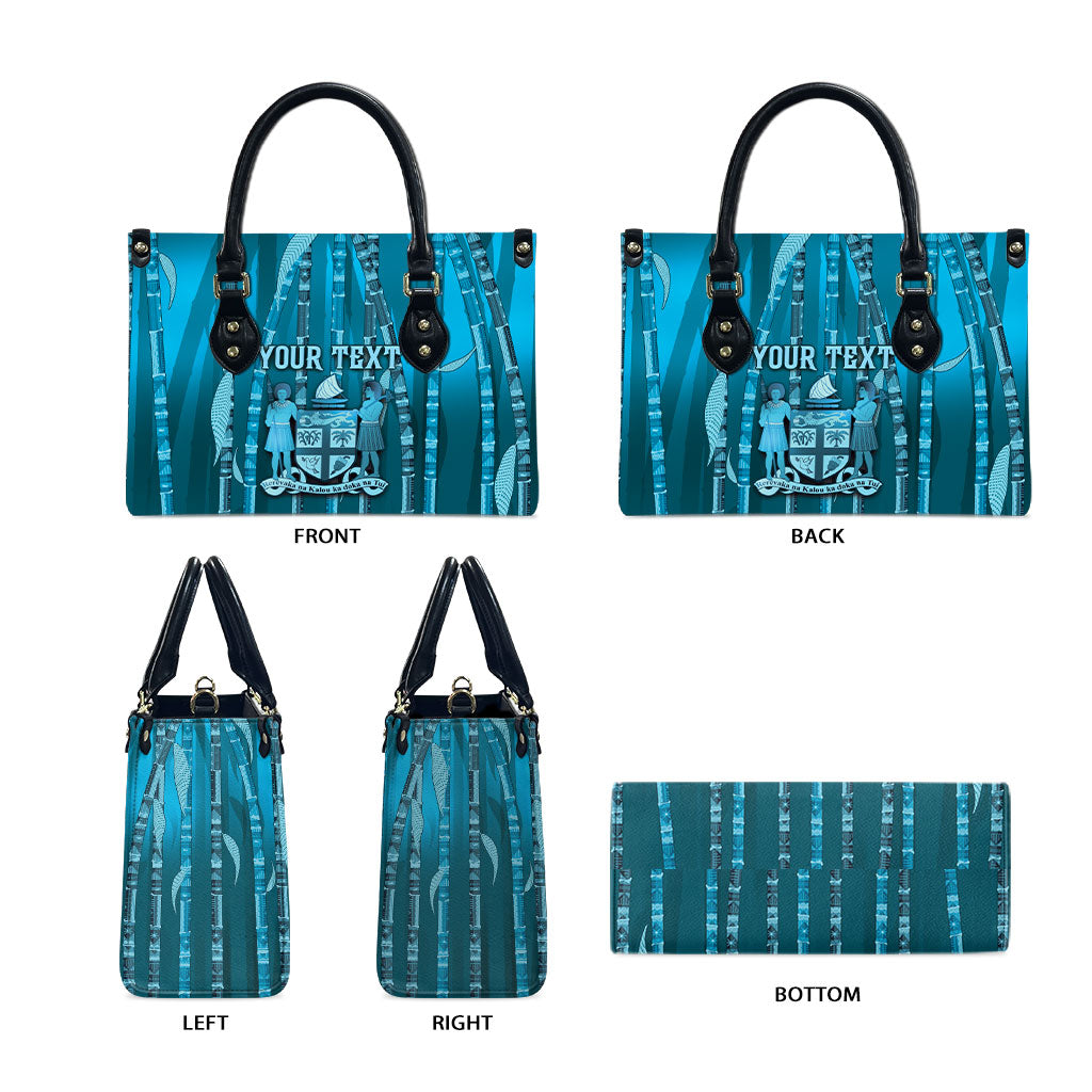 Personalised Fiji Language Week Sugarcane Masi Leather Bag Blue Tapa Tribal Pattern DT05 - Polynesian Pride
