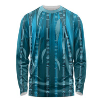 Personalised Fiji Language Week Sugarcane Masi Long Sleeve Shirt Blue Tapa Tribal Pattern DT05 Unisex Blue - Polynesian Pride